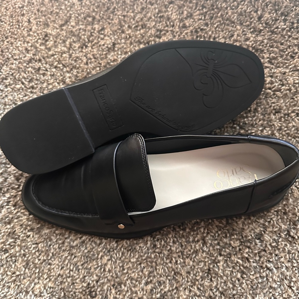 Franco Sarto Black Leather Loafers Women’s size 8 | Classic Penny Slip-Ons